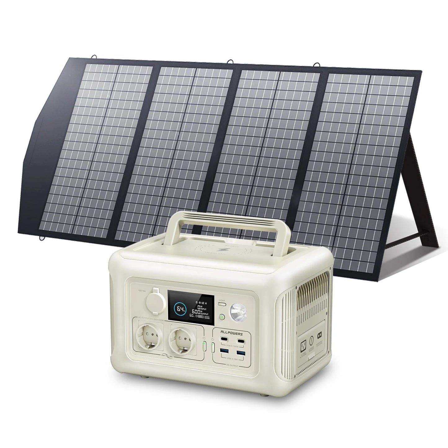 ALLPOWERS Solar Panel kit 100W 140W 200W Portable Solar Charger with Portable Power Station 600W LiFePO4 Battery Generator UPS