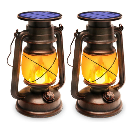 Vintage Solar/USB Rechargeable Lantern, Lanterns for Outdoor Hanging, Suitable for Garden, Waterproof LED with Flame Effect