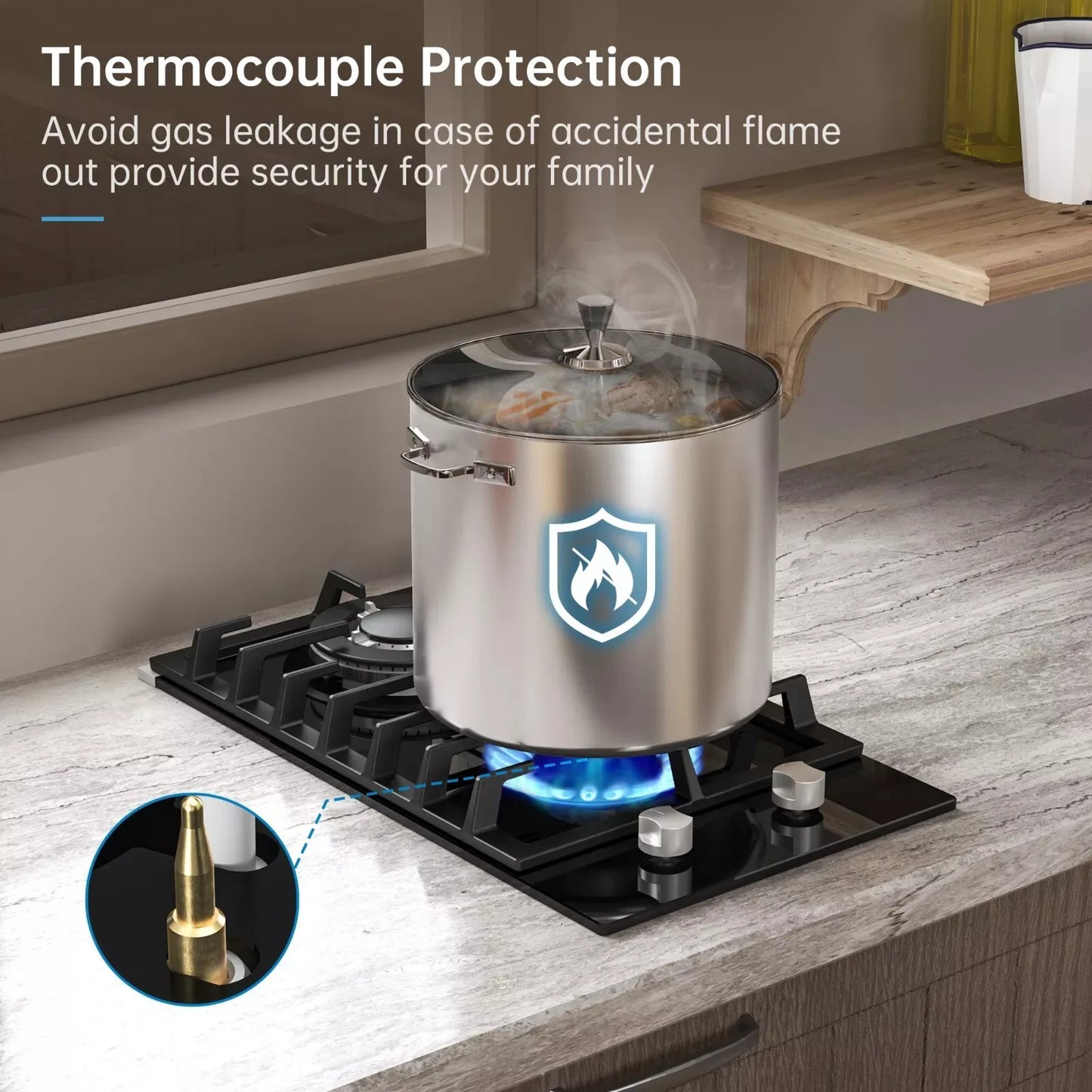 12 Inch Built-in with Thermocouple Protection, LPG/NG Dual Fuel Gas Cooktop