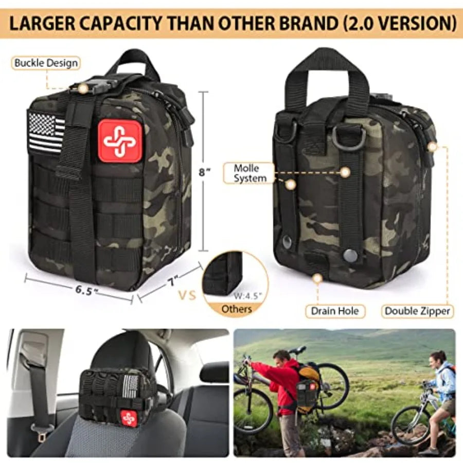 Survival Kit, 250Pcs Survival Gear First Aid Kit with Molle System Compatible Bag and Emergency Tent, Emergency Kit for Earthqu
