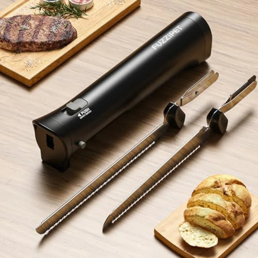Cordless Electric Knife with 4 Stainless Steel Blades for Cutting Meats Fish Poultry Bread Cheese Black