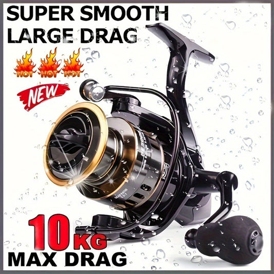 Spinning reels with metal spool and metal rocker arm, 5.2:1 gear ratio, suitable for both freshwater and saltwater fishing.