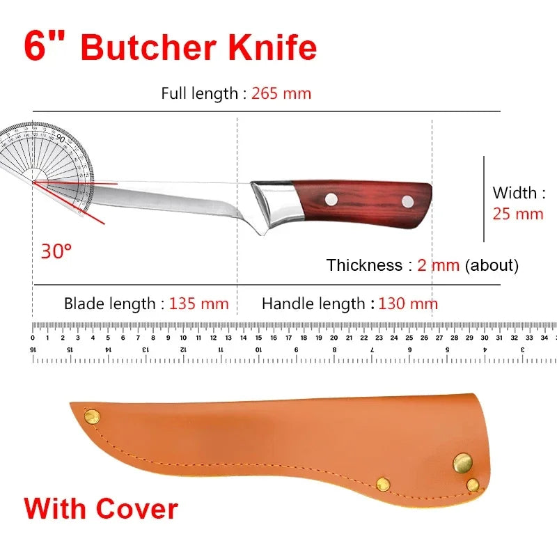 Kitchen Boning Knife Stainless Steel Meat Cleaver Knife ABS Handle Pork Beef Sheep Fish Cutting Knives with Cover