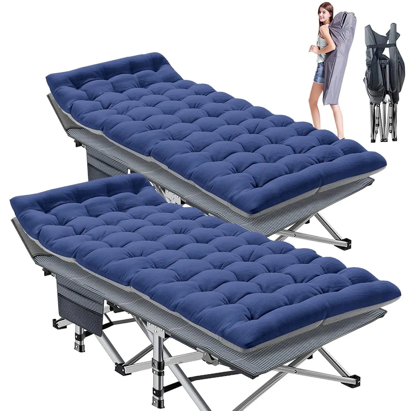 2PK XXL Camping Cot for Adults 900LBS  Oversized Folding Bed with Mattress Pad, Heavy Duty 1200D Oxford, Customized