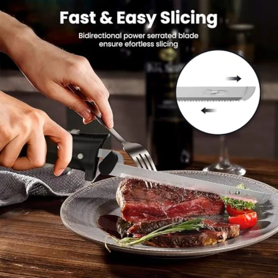 Cordless Electric Knife with 4 Stainless Steel Blades for Cutting Meats Fish Poultry Bread Cheese Black
