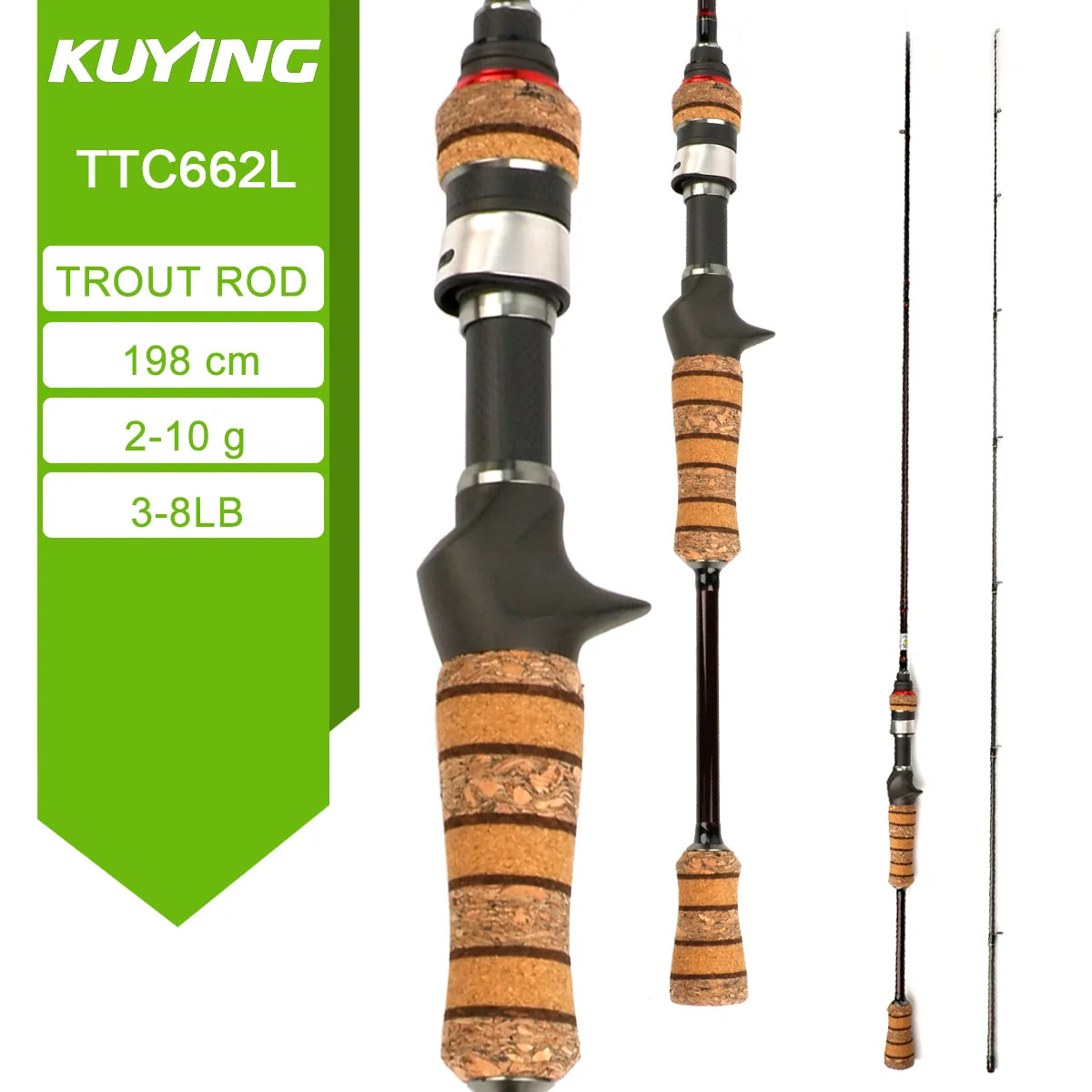 KUYING TETON  5'2" 6' 6'3" 6'4"6'2" 6'6" Fishing Rod Lure Cane Spinning Casting FUJI Carbon 1-4g 0.8-3g 2-10g M-Fast bfs