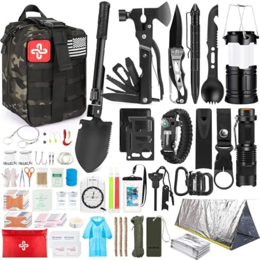 Survival Kit, 250Pcs Survival Gear First Aid Kit with Molle System Compatible Bag and Emergency Tent, Emergency Kit for Earthqu