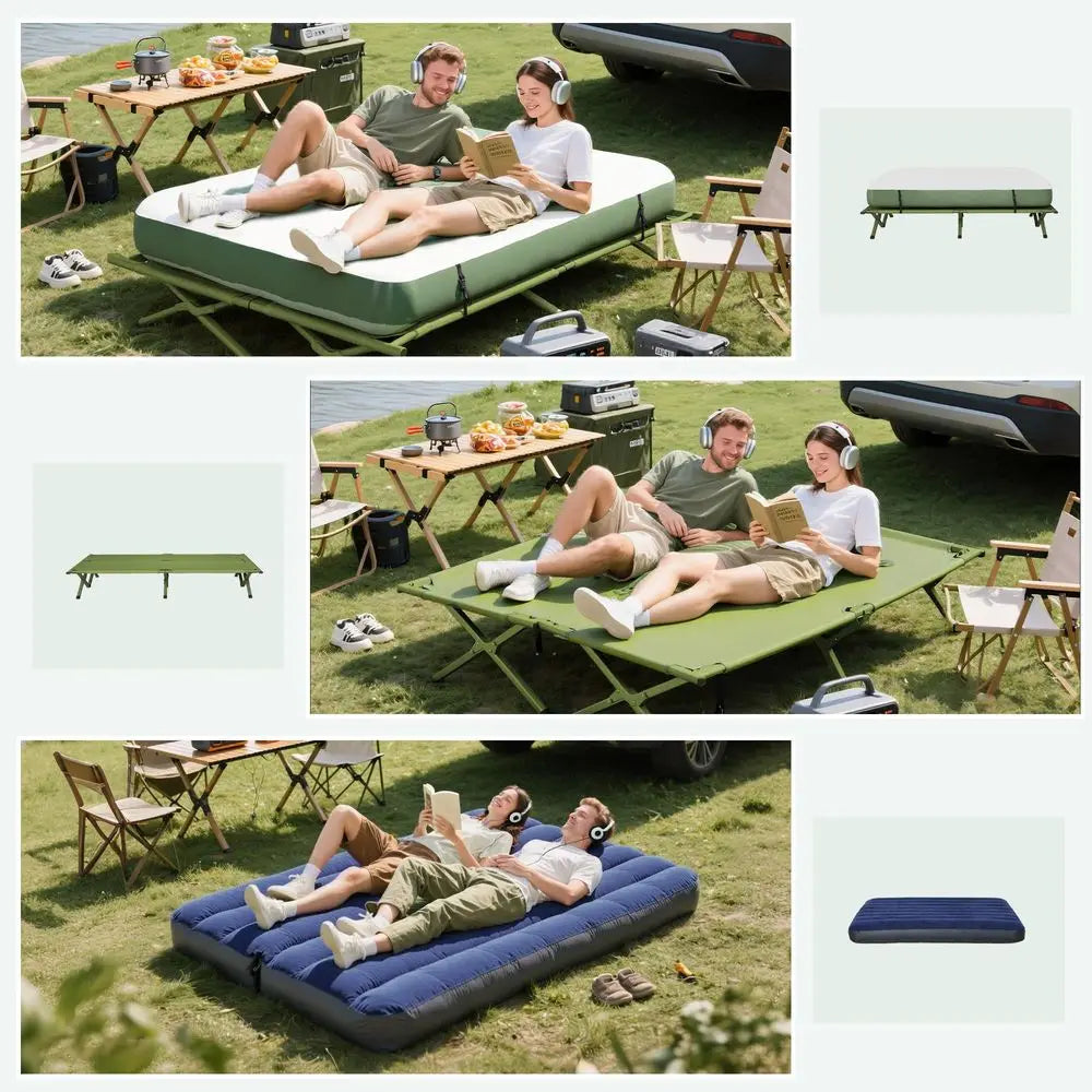 2 Person Cot Tent, 4in1 Elevated Tent Camping Bed Combo with Air Mattress, Bed Cover, Foot Pump, Folding Off Ground Camp Cot fo