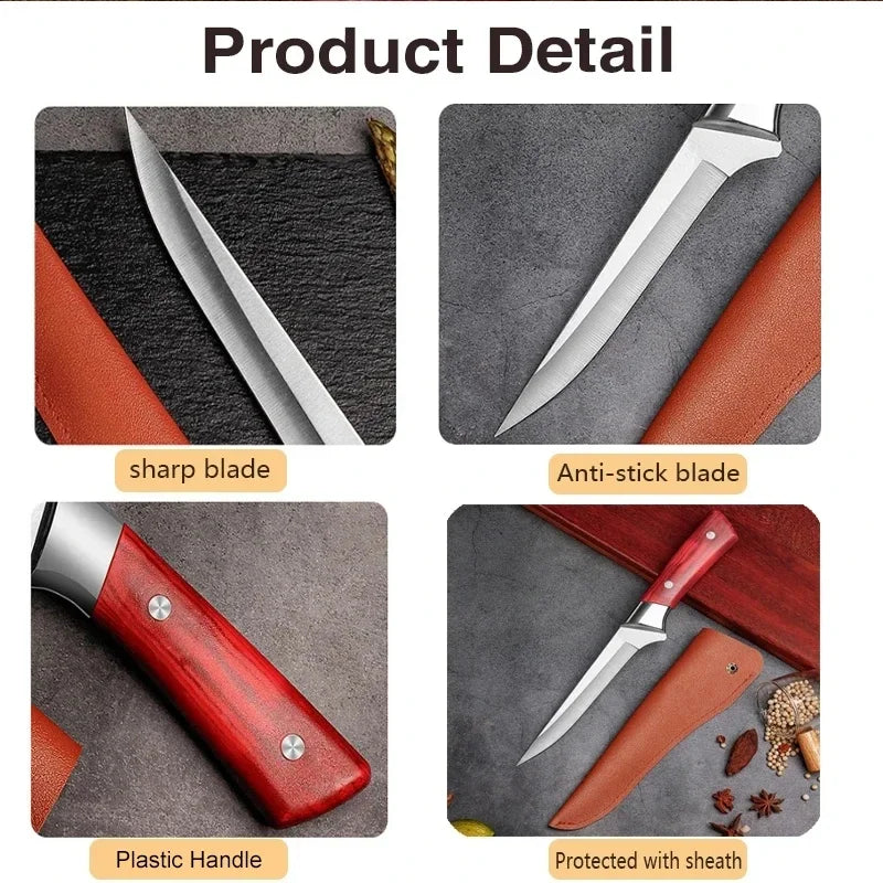 Kitchen Boning Knife Stainless Steel Meat Cleaver Knife ABS Handle Pork Beef Sheep Fish Cutting Knives with Cover