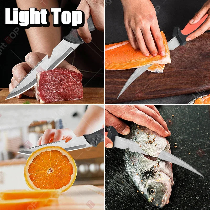 Multifunctional Sharp Fish Killing Knife, Stainless Steel Fish Fillet , Fruit Slicing Utility Chef  with Protective Cover